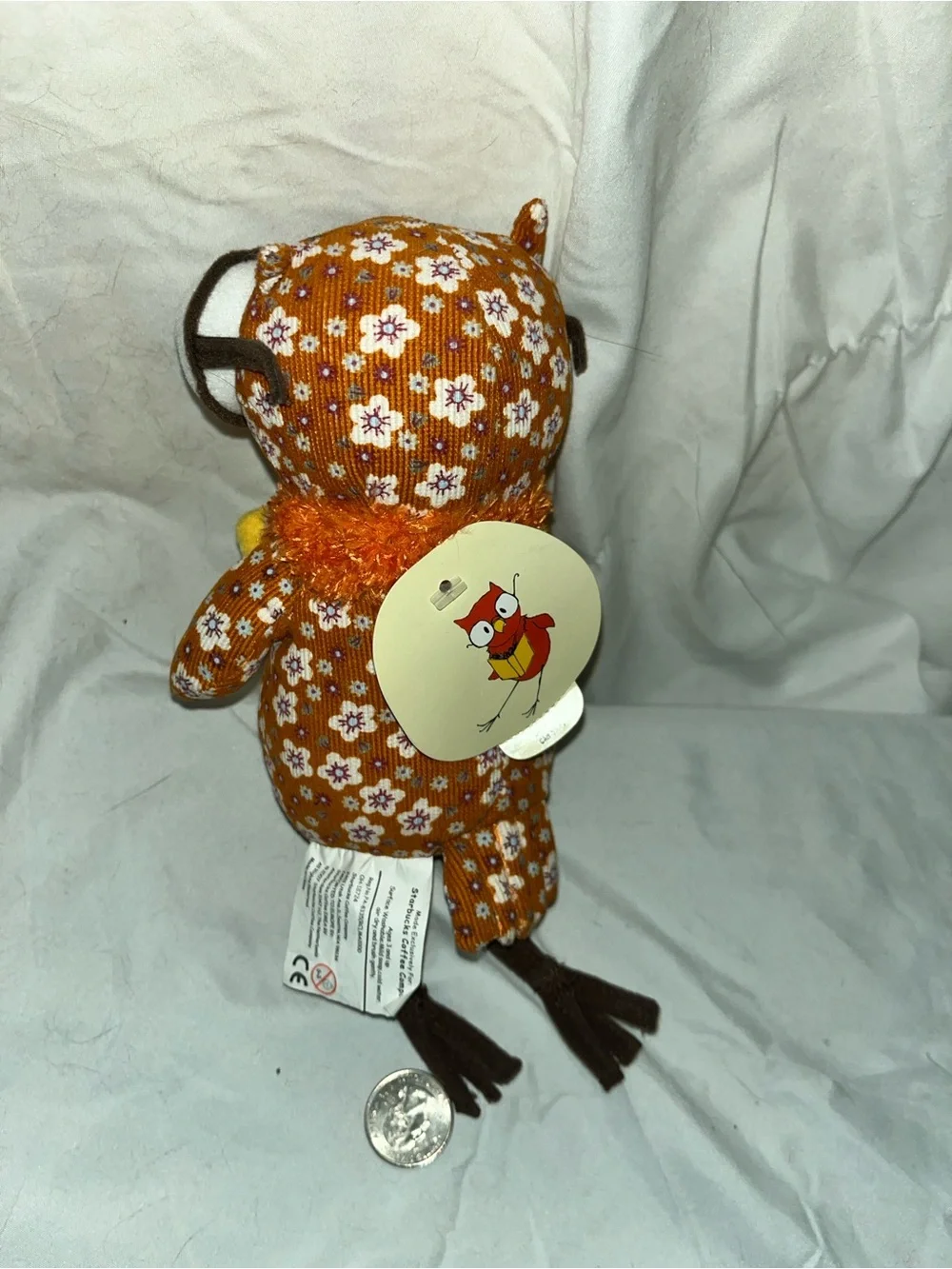 Starbucks Plush Floral Reading Book Owl Plus Glasses Orange Floral pattern